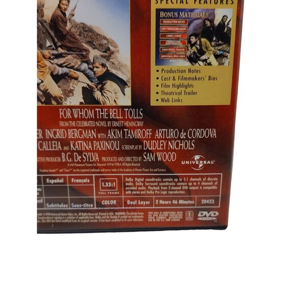 Vntg 1940 For Whom The Bell Tolls DVD Gary Cooper Ingrid Bergman Classic Film Un - Picture 6 of 7